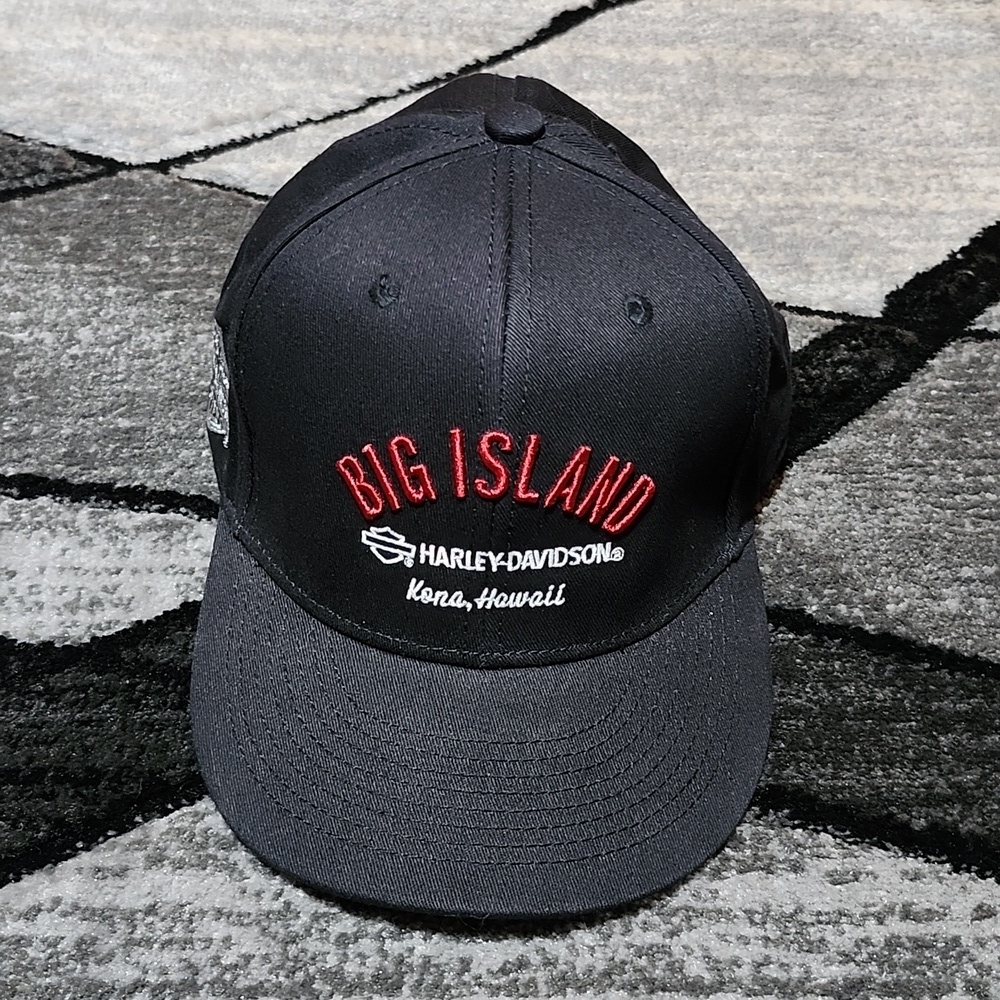 HARLEY DAVIDSON BIG ISLAND KONA, HAWAII EMBROIDERED BLACK SNAP-BACK CAP …